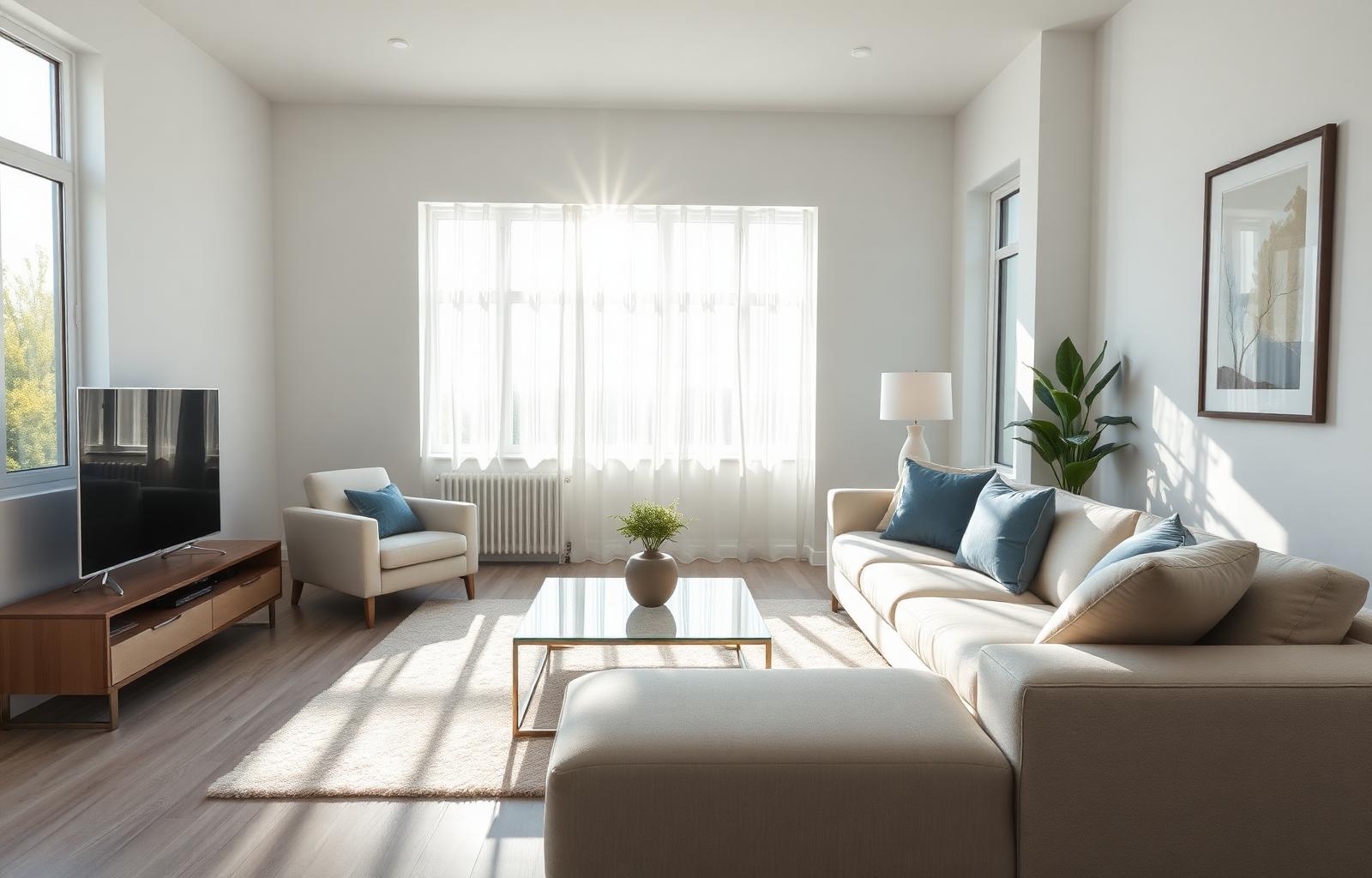 Spotless modern living room cleaned by Patricia's Cleaning Services